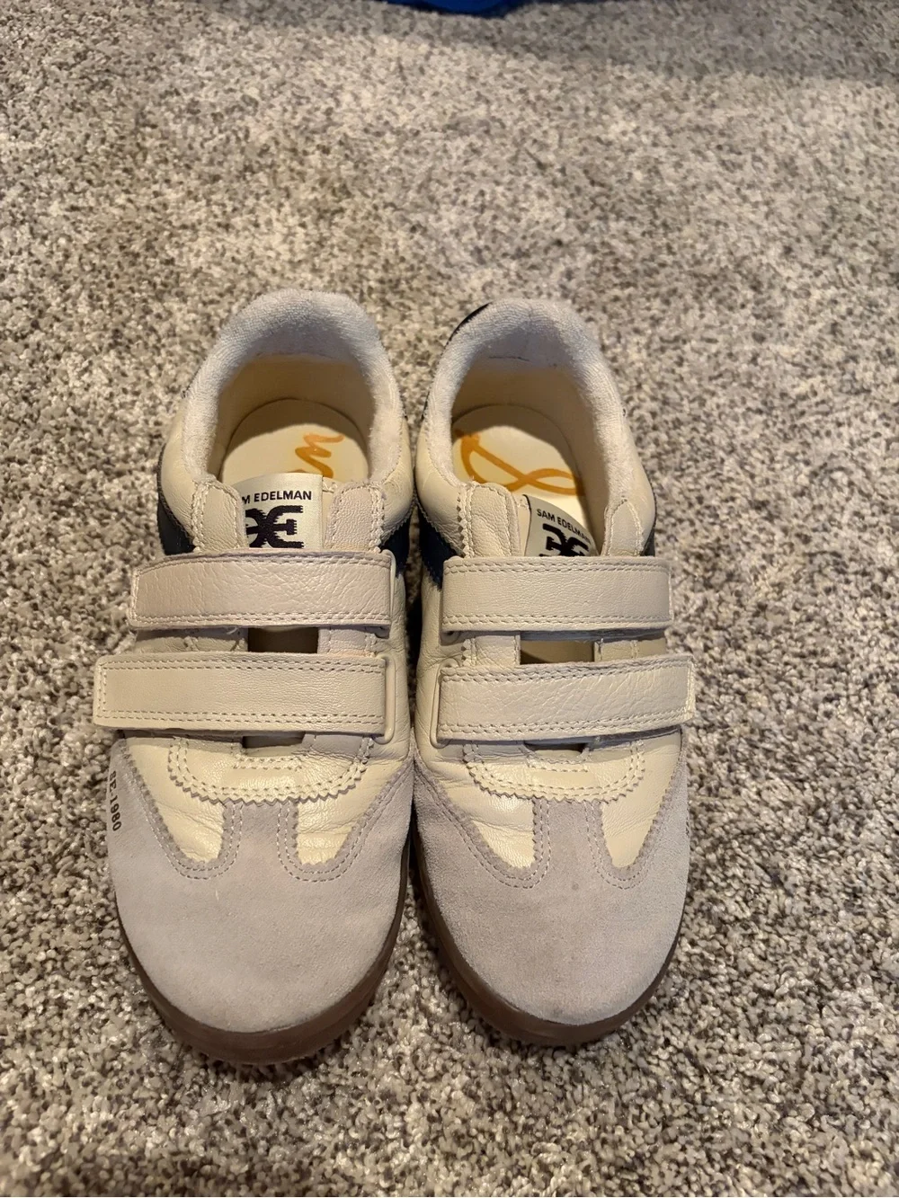 Sam Edelman Beige and Navy Velcro Sneakers